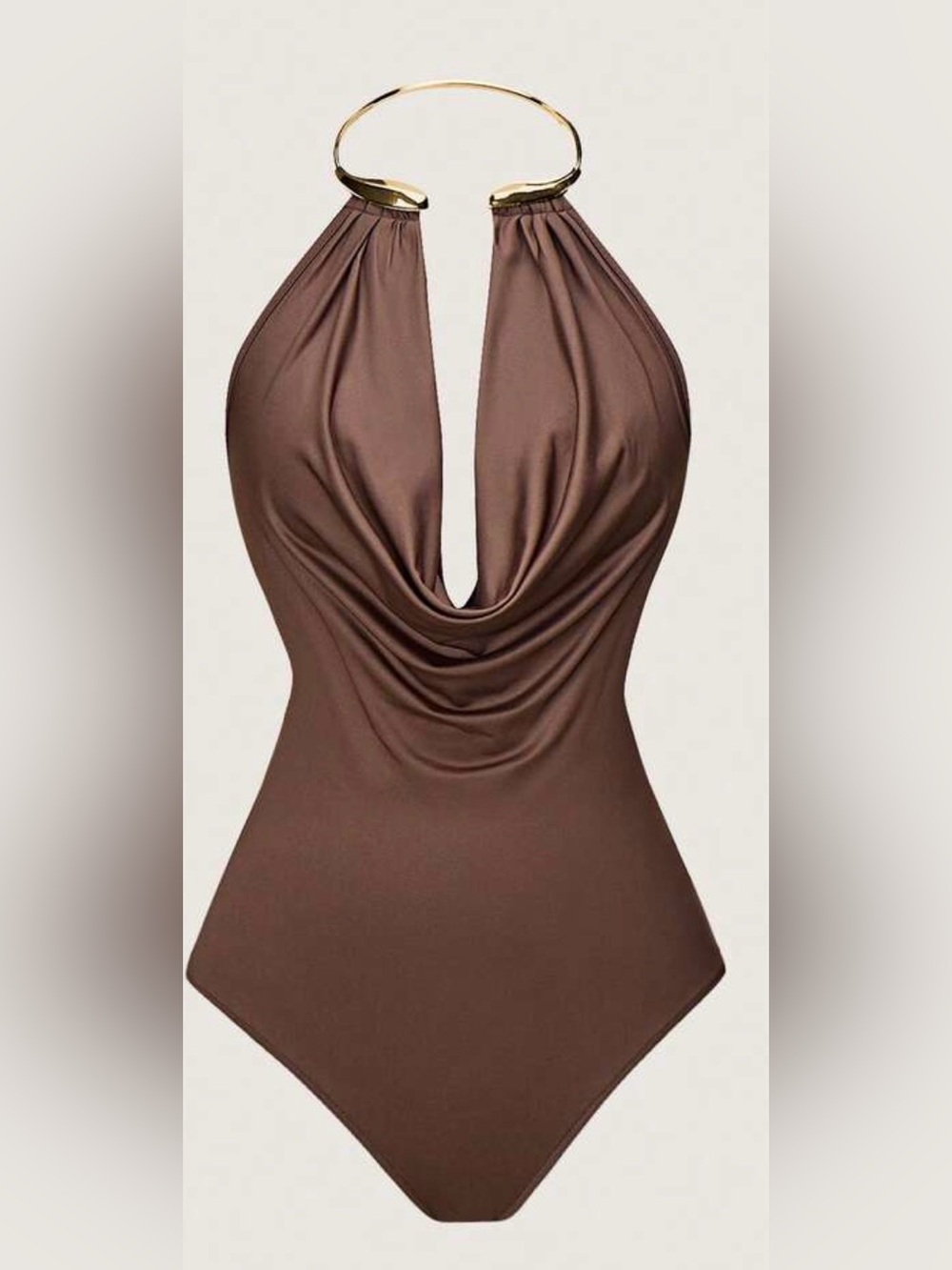 Draped Halter bodysuit in Chocolate Brown
